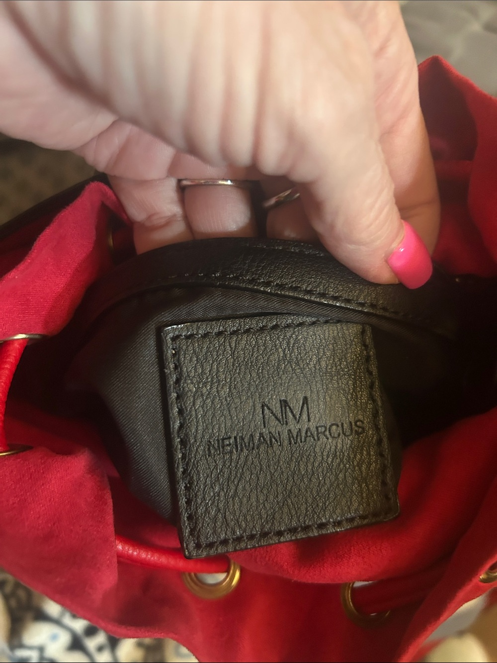 Neiman Marcus Red Women's Drawstring Bucket Bag
